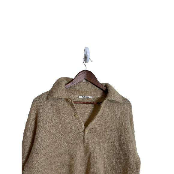 Auralee Japan Brushed Mohair Wool Polo Sweater Tan Mens 3/L - Picture 11 of 11